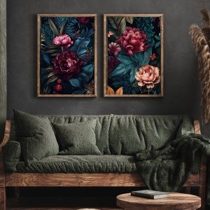 Moody Floral Print Set: Dark Cottagecore Botanical Art (Digital Download)