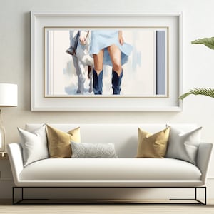 Retro Downloadable Print | Girly WESTERN Wall Art |Blue Apartment Painting | 1950s Aesthetic|Trendy Retro Poster| Maximalist| Cowgirl|CG001