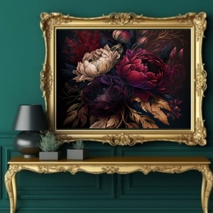 Dark Floral Peony Print: Moody Cottagecore Wall Art (Digital Download)