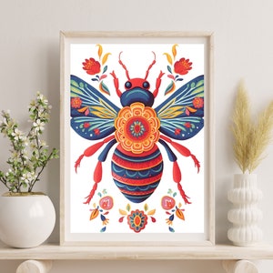 Mid Century Modern Bee Print: Floral Bumble Bee Poster (Digital Download)