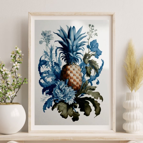 Pineapple Poster Floral Wall Art| Classic Home Decor| Classic Contemporary Printable Art |Printable Art| Wall Art| Blue| Pineapple|BP001