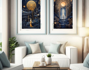 Dark Gothic Art|Digital Download | Maximalist Home Decor | Cottagecore Vintage | Printable Wall Art |Blue/Gold|Artwork|Colour Goddess|BGSETB
