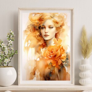 Aquarelle belle fille imprimable | Art mural imprimable | Art numérique | Impression de peinture | Décor de fille | Belle Fille Art|GG004