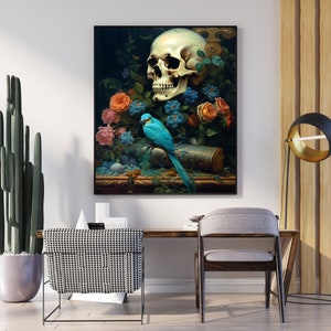 Dark Cottagecore Skull Floral Print: Moody Botanical Art (Digital Download)