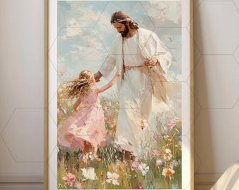 A Dance of Grace Print, Jesus Dancing with Little Girl, Kids Bible Art, Nursery Christian Decor, LDS Wall Art