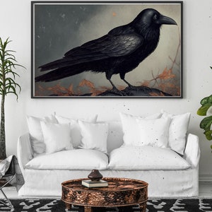 Black Crow Print: Dark Cottagecore Botanical Art (Digital Download)