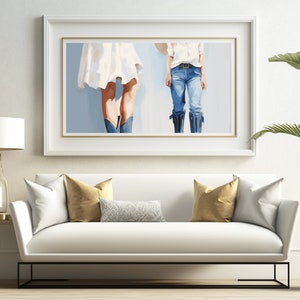Retro Downloadable Print | Girly WESTERN Wall Art |Blue Apartment Painting | 1950s Aesthetic|Trendy Retro Poster| Maximalist| Cowgirl|CG003