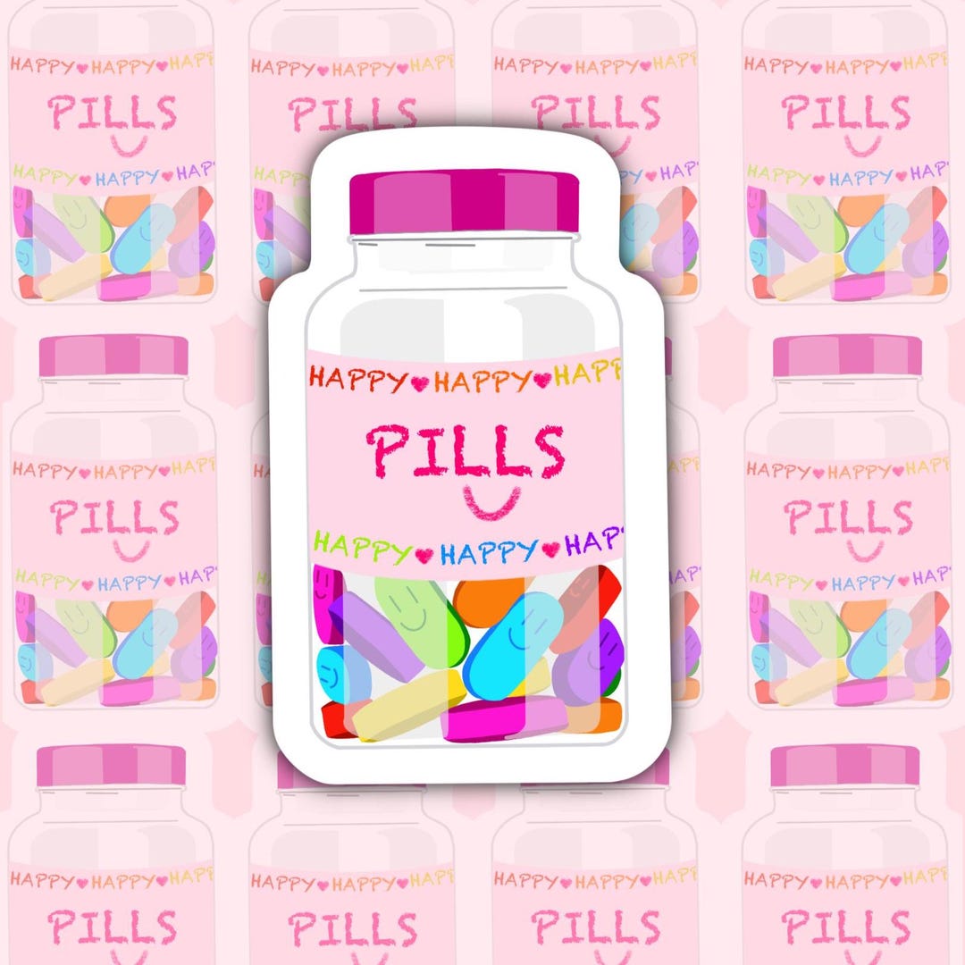 Happy Pills Sticker – Cute Aesthetic Vinyl Decal for Laptop, Water ...
