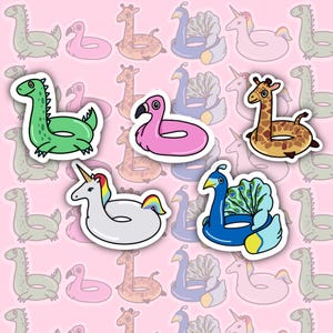 Tiny or Big Animal Pool Float Stickers, Flamingo, Dinosaur, Giraffe, Peacock, Unicorn Vinyl Stickers, Summer Laptop Water Bottle Decals