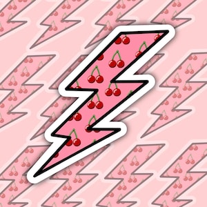 Cherry Lightning Bolt Sticker, Coquette Cherry Sticker, Cute Fruit and Lightning Decal, Perfect for Laptops, Water Bottles, and More!
