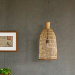 Bamboo Pendant Light, Woven Pendant Lamp, Bamboo Hanging Lamp, Coastal Bar Light, Accent Lamp, Veneer Lamp, Basket Pendant Lamp, Asian Light image 2