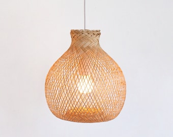 Handwoven Bamboo Pendant Light, Japandi Style, Wedding Lighting