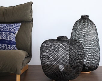 Charcoal Bamboo Floor Lamp, Rattan Boho Light