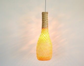 Bamboo Pendant Light, Hanging Ceiling Lantern, Small Bamboo Lamp Shade, Artisan Wicker Pendant, Woven Bamboo Lamp, Secret Santa Gift, Boho