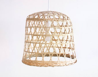Bamboo Pendant Light Oriental, Kitchen Island Rattan Lampshade, Woven Lamp, Boho Light Fixture, Japandi Suspension Luminaire,Coastal Lantern