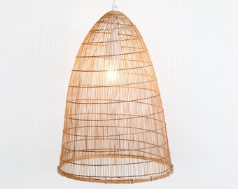 Woven Lantern Pendant Light, Bamboo Pendant Lamp, Fish Net Light, Midcentury Modern Lamp, Beach House Light, Ethnic Thai Lamp, Earthy Decor