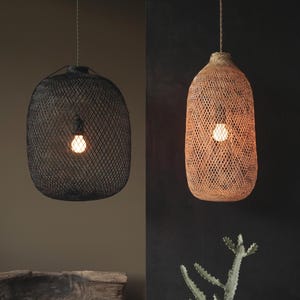 Flexibele bamboe hanglamp, boho lichtpunt, rotan hanglamp, geweven bamboe lamp, Wabi Sabi bruiloft licht decor, zwarte zenlantaarn
