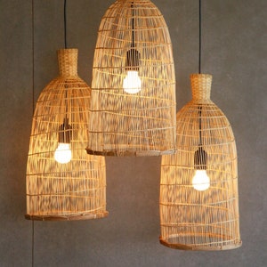 Bamboo Pendant Light, Woven Pendant Lamp, Bamboo Hanging Lamp, Coastal Bar Light, Accent Lamp, Veneer Lamp, Basket Pendant Lamp, Asian Light image 4