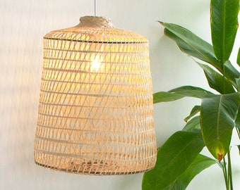 Natural Bamboo Lampshade, Bamboo Pendant Light, Wood Hanging Light Fixture, Basket Pendant Lamp, Woven Lantern, Luminaire Rotin, Santa Gift