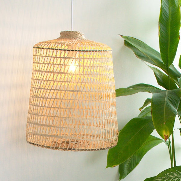 Natural Bamboo Lampshade, Bamboo Pendant Light, Wood Hanging Light Fixture, Basket Pendant Lamp, Woven Lantern, Luminaire Rotin, Santa Gift