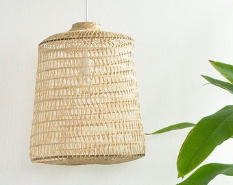 Oriental Bamboo Light Pendant, Boho Light Fixture, Basket Pendant Lamp, Woven Hanging Lamp, Wicker Tribal Light, Coastal Light, Farmhouse