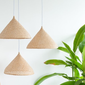 Bamboo Pendant Light, Woven Bamboo Lamp, Boho Kitchen Island Chandelier, Japandi Suspension Luminaire, Earthy Indoor Wicker Light Fixture