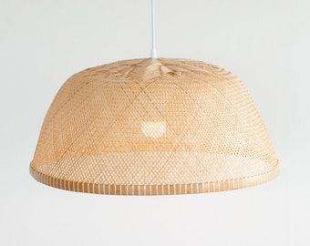 Handwoven Bamboo Pendant Light, Japandi Bowl Lamp Shade
