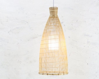 Oriental Bamboo Pendant Lamp, Woven Pendant Light, Fish Trap Lamp, Bamboo Straw Light Fixture, Suspension Luminaire, Christmas Gift, Japandi