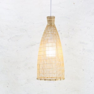 Bamboo Pendant Lamp, Handcrafted Rustic Farmhouse Ceiling Light, Lighting Fixture Flush Mount Chandelier Kitchen Bathroom Cabin Cottage Lamp