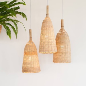 Bamboo Pendant Light, Eco-friendly Lamp Natural Light, Zen Suspension Luminaire, Artisan Lampshade, Boho Light Fixture, Coastal Kitchen Lamp