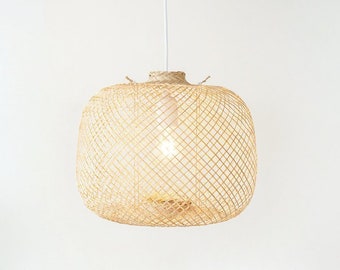 Bamboo Lampshade, Boho Light Fixture, Hand Crafted Bamboo Pendant Light, Cocoon Lantern, Hung Wicker Basket , Woven Pendant Light, Xmas Gift