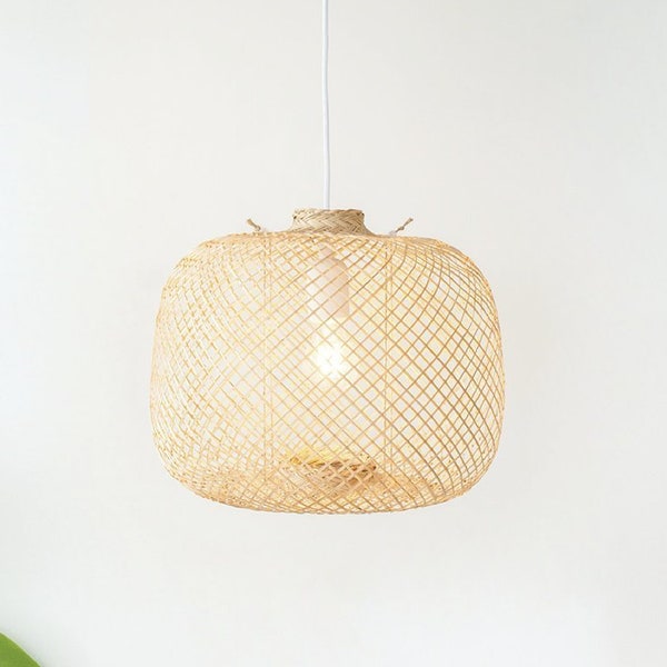 Bamboo Lampshade, Boho Light Fixture, Hand Crafted Bamboo Pendant Light, Cocoon Lantern, Hung Wicker Basket , Woven Pendant Light, Xmas Gift