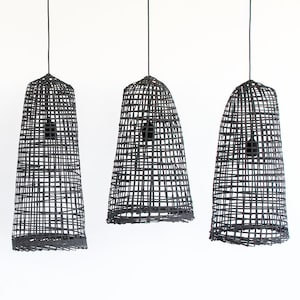 Black Bamboo Pendant Light, Fish Trap Lamp, Zen Basket Pendant Lamp, Rattan Wicker Lampshade, Organic Modern Woven Lamp, Minimalist Lighting