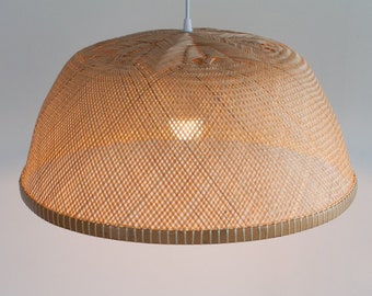 Bamboo Bowl Lamp Shade, Hanging Woven Pendant Lamp, Natural Bamboo Pendant Light, Kitchen Island Suspension, Coastal Kitchen Lamp, Oversized