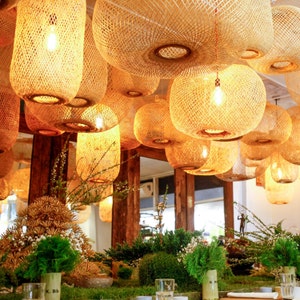 Bamboo Pendant Light, Boho Ceiling Light Fixture, Fishing Basket Lamp ...