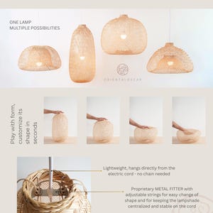 Handvävd flexibel bambu pendellampa, Japandi korglampskärm bild 2