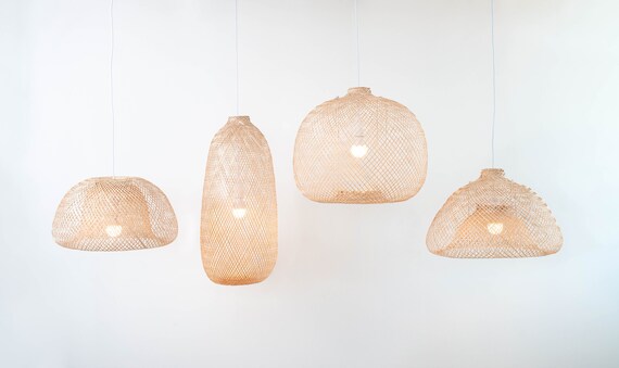 Bamboo Pendant Light Repurposed Fish Trap Ceiling Lamp Asian Oblong And Round Woven Bamboo Hanging Lamp Boho Chinese Lantern Pl05