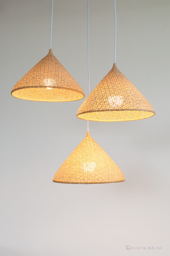Bamboo Pendant Light, Artisan Woven Lampshade, Thai Kitchen Lighting