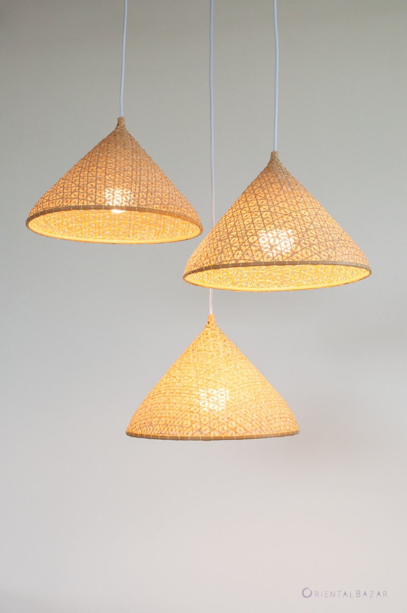 Bamboo Pendant Light, Artisan Woven Lampshade, Thai Kitchen Lighting image 1