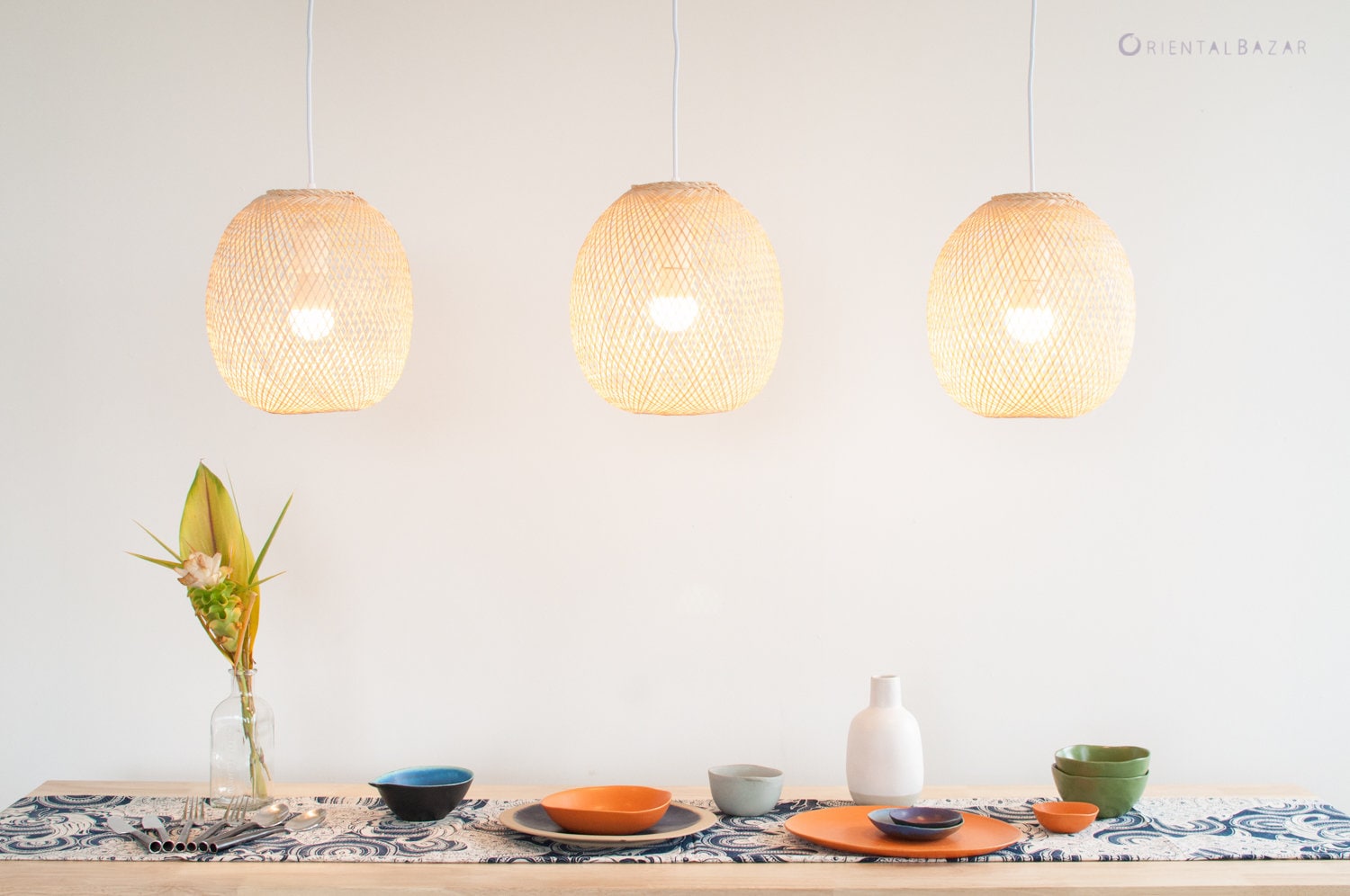 Bamboo Pendant Light Hanging Lamp Boho Light Fixture Woven Etsy