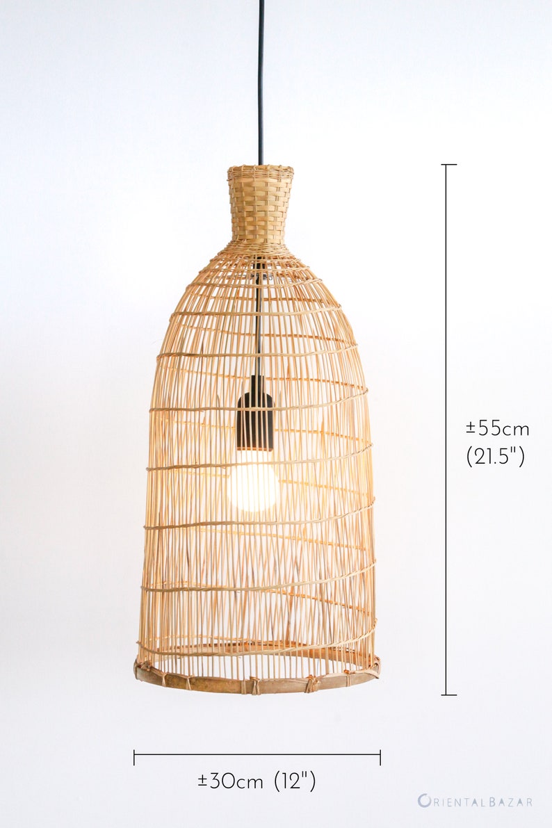 Bamboo Pendant Light, Woven Pendant Lamp, Bamboo Hanging Lamp, Coastal Bar Light, Accent Lamp, Veneer Lamp, Basket Pendant Lamp, Asian Light image 9