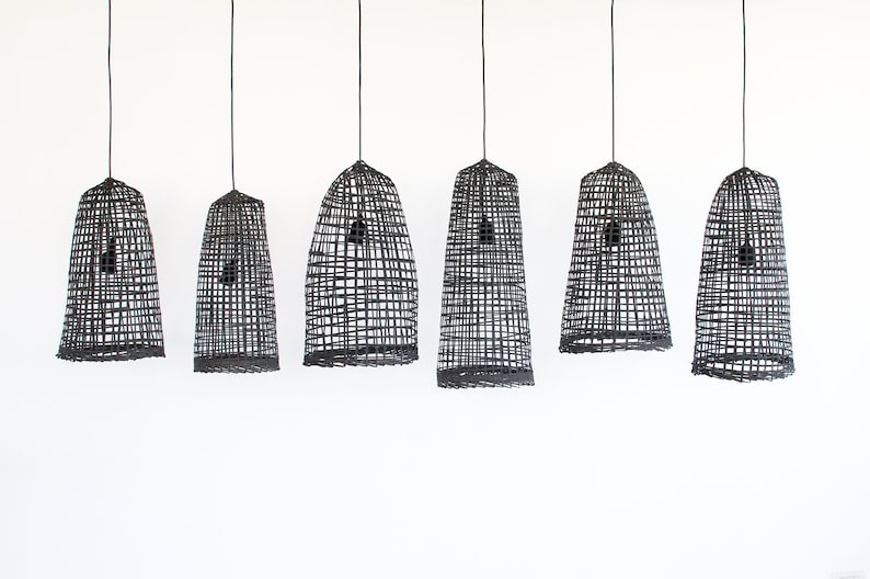 Black Bamboo Pendant Light Natural Ceiling Lamp Traditional Image 0