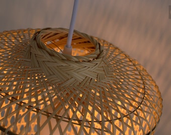 Woven Bamboo Pendant Light, Handmade Asian Style Lampshade