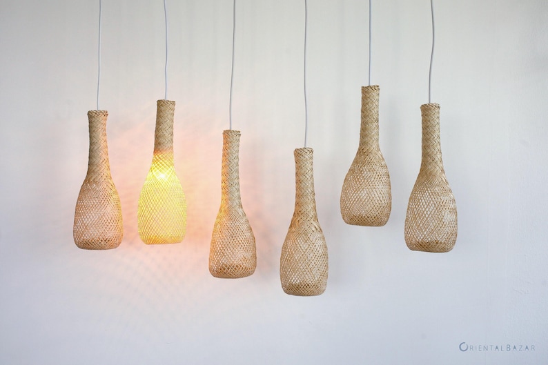 Artisan Woven Bamboo Pendant Light: Boho Hanging Lantern image 1