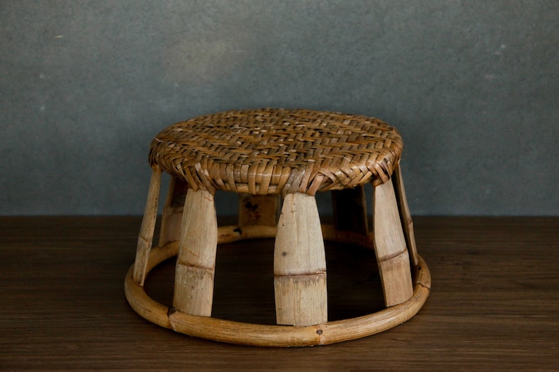 Rustic Bamboo Stool Low Seat Thai Stool Asian Bohemian Woven Etsy