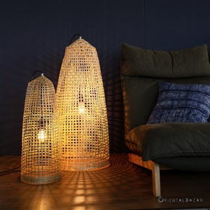 Handmade Bamboo Floor Lamp, Rustic Wicker Lantern, Thai Design