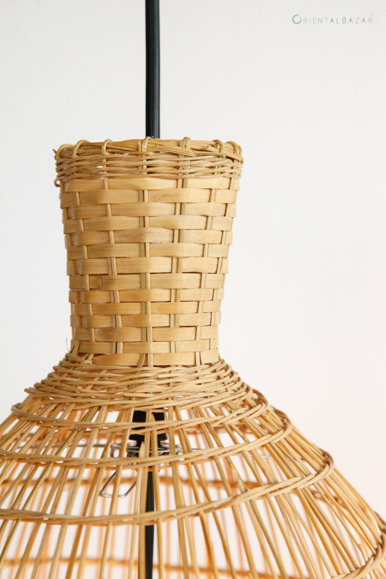 Bamboo Pendant Light, Woven Pendant Lamp, Bamboo Hanging Lamp, Coastal Bar Light, Accent Lamp, Veneer Lamp, Basket Pendant Lamp, Asian Light image 5