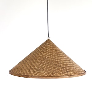 Handmade Bamboo Lampshade, Asian Style Rattan Light, Ecofriendly Cone Pendant Light, Woven Bamboo Wabisabi Boho Lamp, Spotlight Hanging Lamp