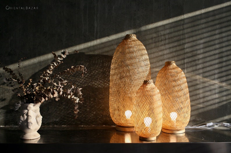 Flexible Bambus Boden/Tisch Lampe FischFalle Stehleuchte | Etsy