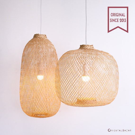 Flexible Bambus Pendelleuchte, Fish Trap Deckenlampe, Hängelampe, Boho  Leuchte, Hängebambus, Deckenleuchte, Gewebter Kronleuchter